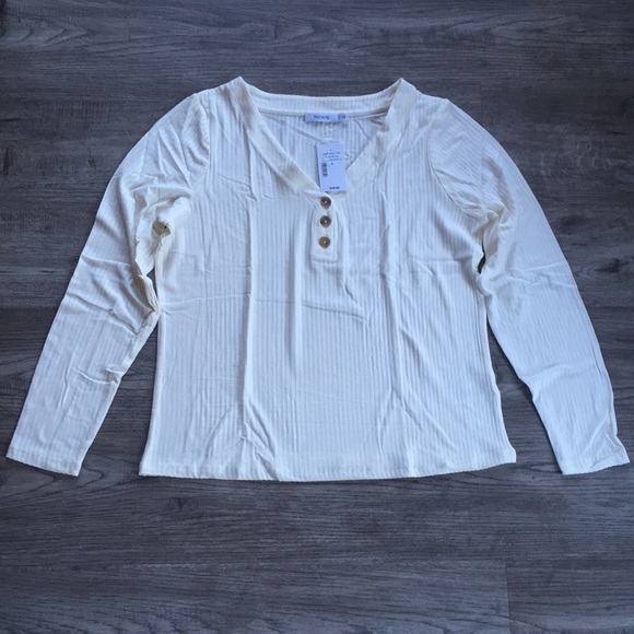 Ricki’s - Long Sleeve Ribbed V-neck Top - Pearl - Picture 3 of 5